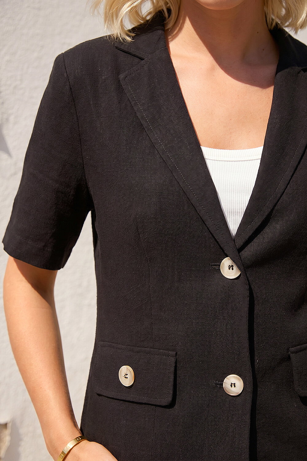 Black Petite Linen Blend Buttoned Jacket, Image 5 of 4