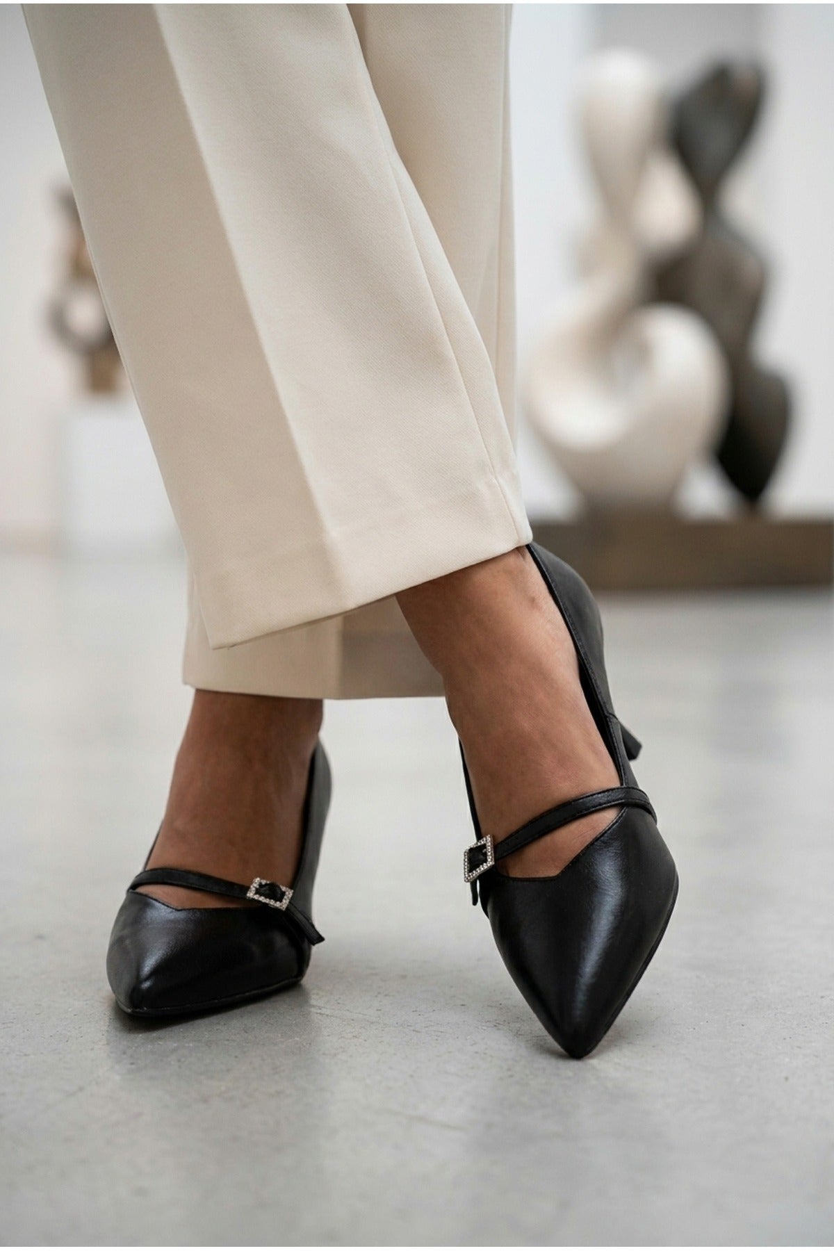 Black iKrush Black Theia Pointed Toe Embellished Strap Shoes, Image 5 of 5