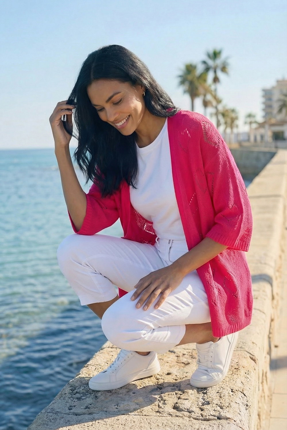 Pink Pointelle Heart Knit Cardigan, Image 5 of 4