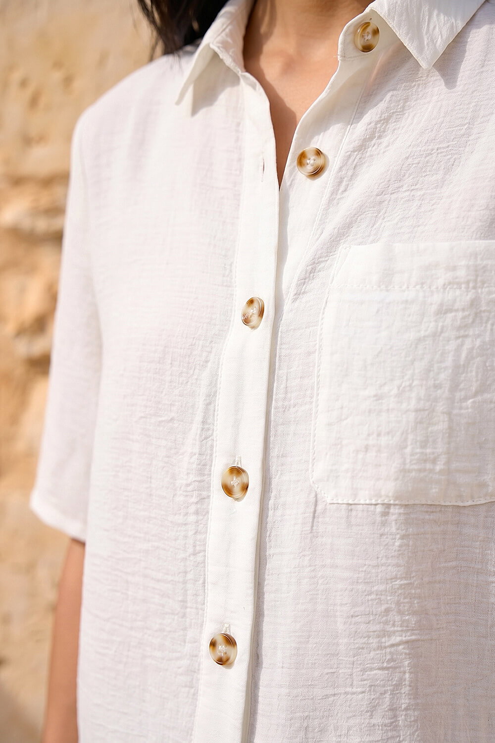 White Petite Button Up Pocket Shirt, Image 5 of 4