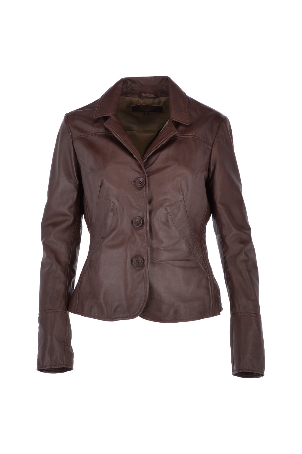 Brown 'Ballina' Real Leather Short Blazer Jacket, Image 2 of 5