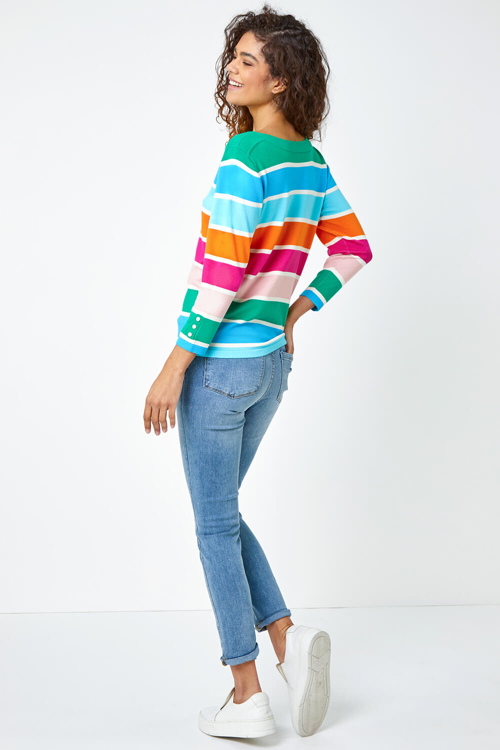 Blue Colour Block Stripe Jumper, Image 4 of 5