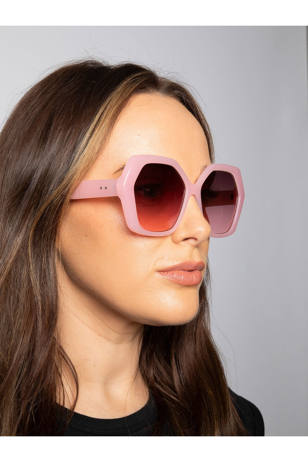 Pink Oversized Rounded Angular Sunglasses in Pink, Image 6 of 6