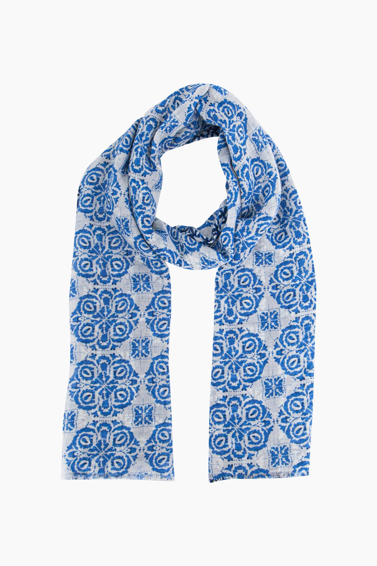 Blue Mosaic Floral Lightweight Scarf, Image 1 of 5