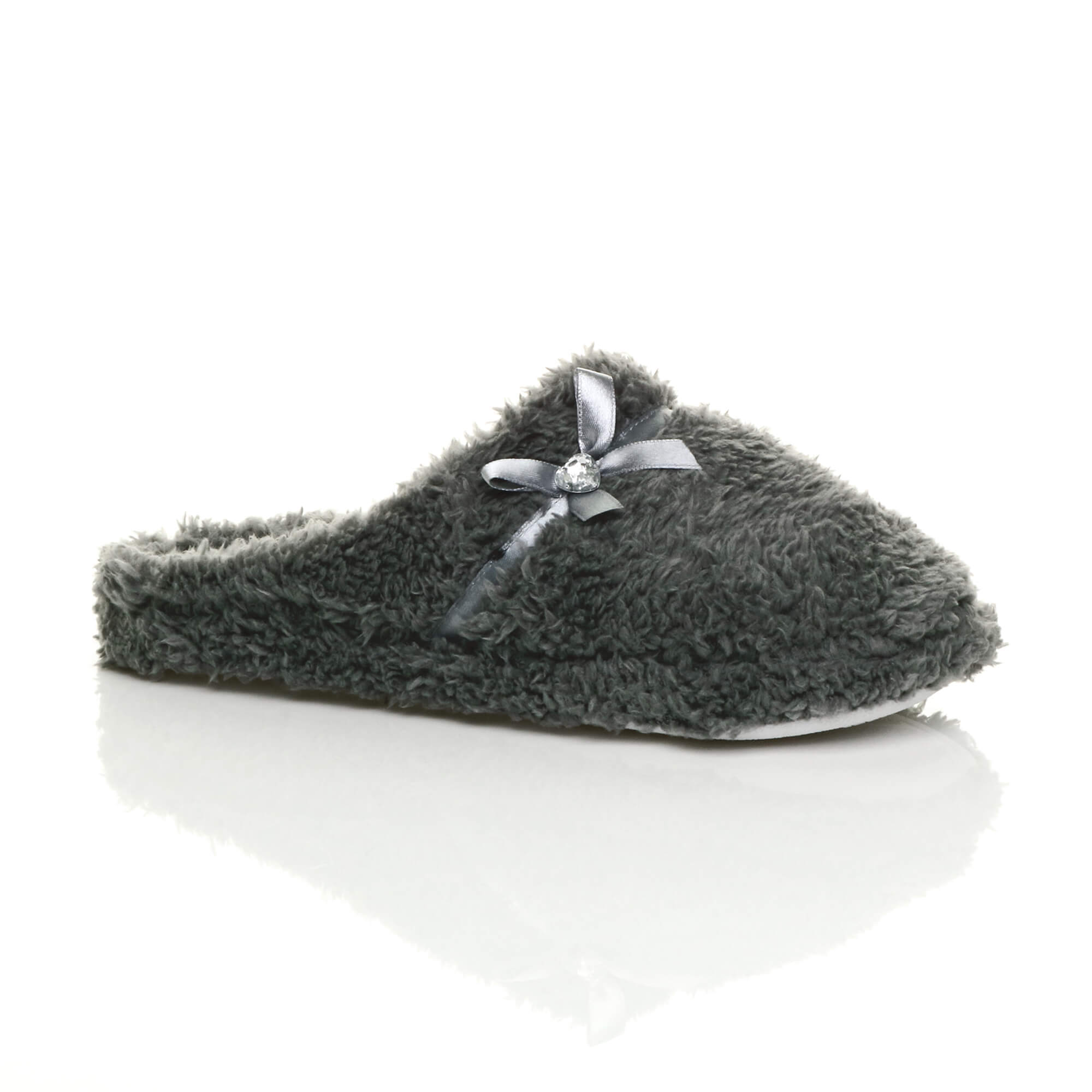 Grey AJVANI Grey Fleece Mules Slippers, Image 1 of 5