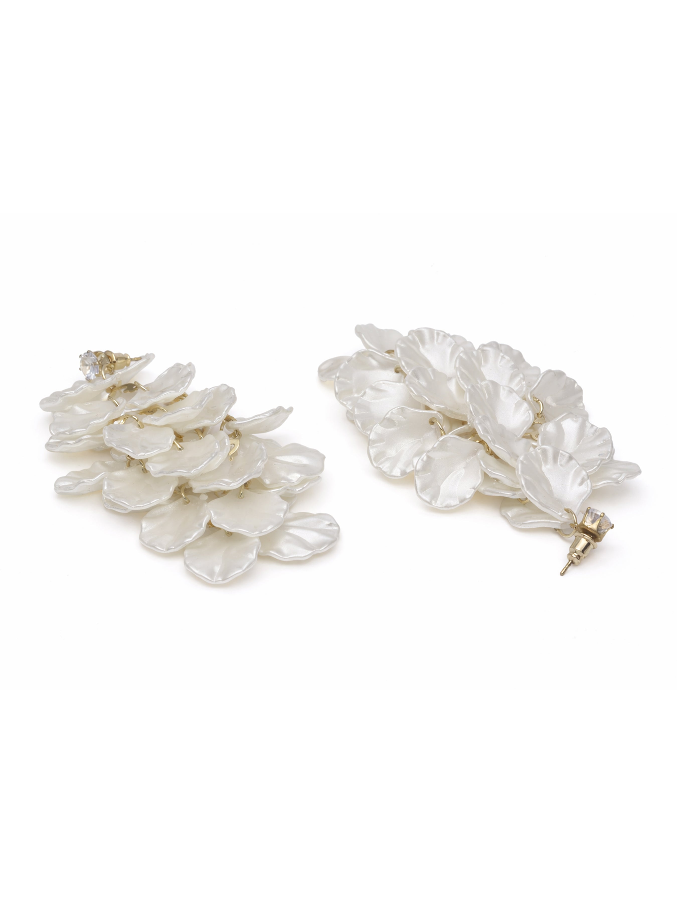 White Crinkled Petal Cascade Statement Earrings, Image 2 of 3
