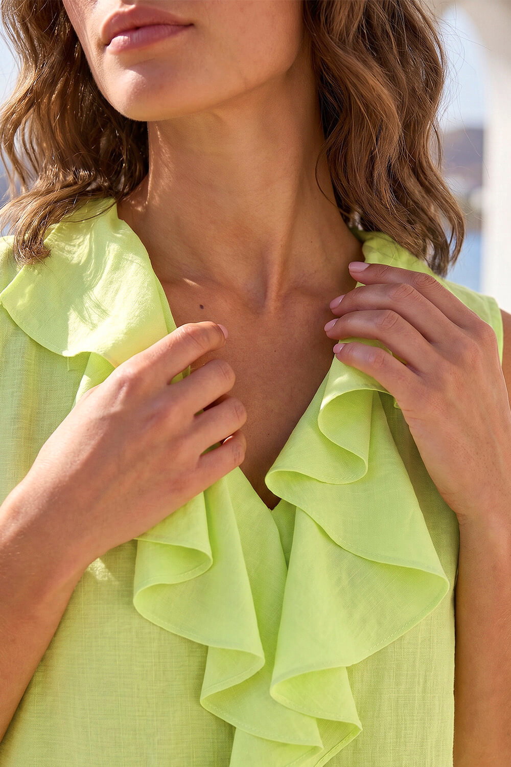 Lime Petite Frill Front Vest Top, Image 5 of 4