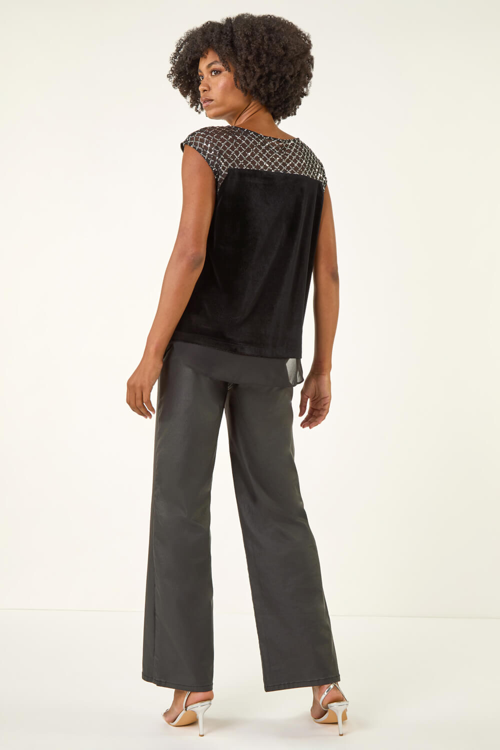 Black Velvet Sequin Mesh Top, Image 4 of 5