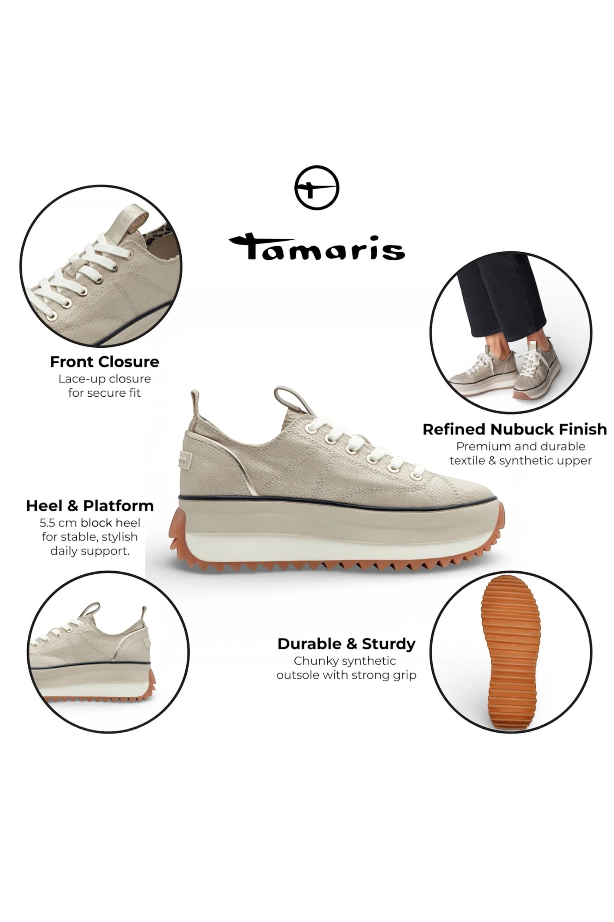 Gold Tamaris Gold Tamaris Beige Platform Lace Sneakers, Image 2 of 8