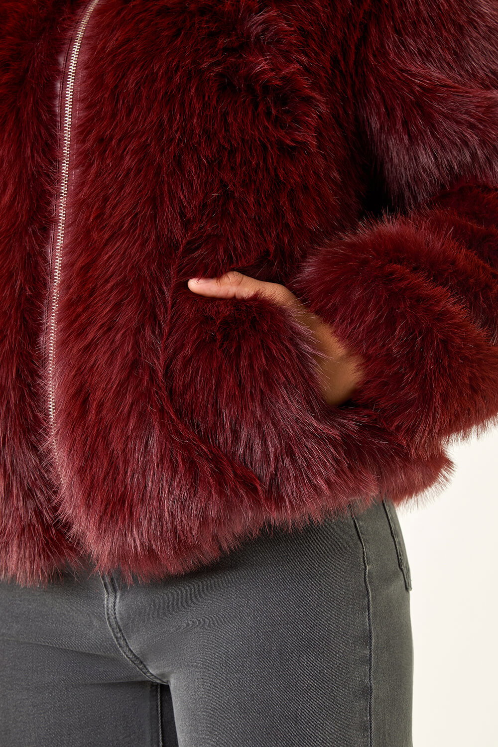 Burgundy Faux Fur Relaxed Jacket, Image 7 of 7
