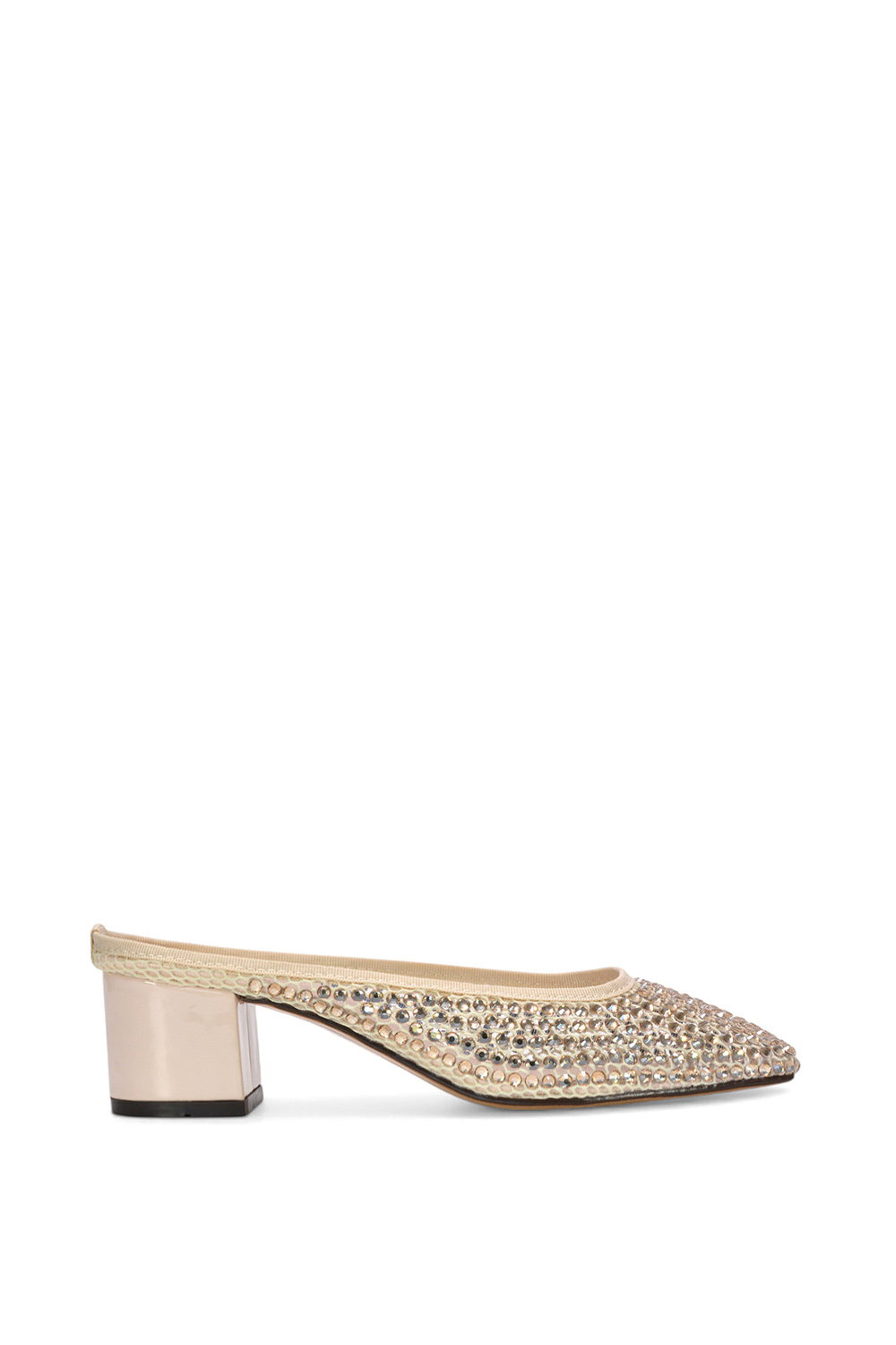 Black 'Brooklyn' Square Toe Court Shoe Mule Block Heels With Crystal Mesh