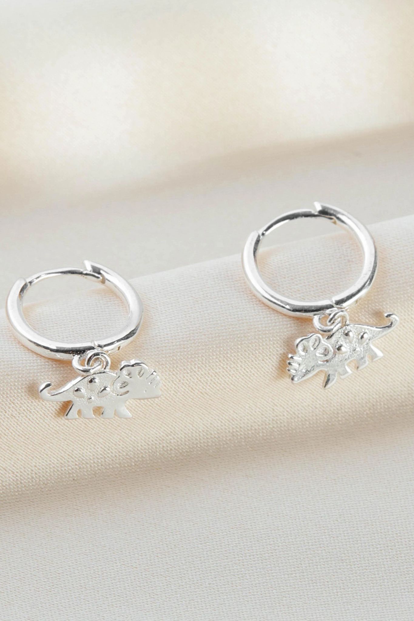 Silver Sterling Silver Triceratops Hoops, Image 1 of 3