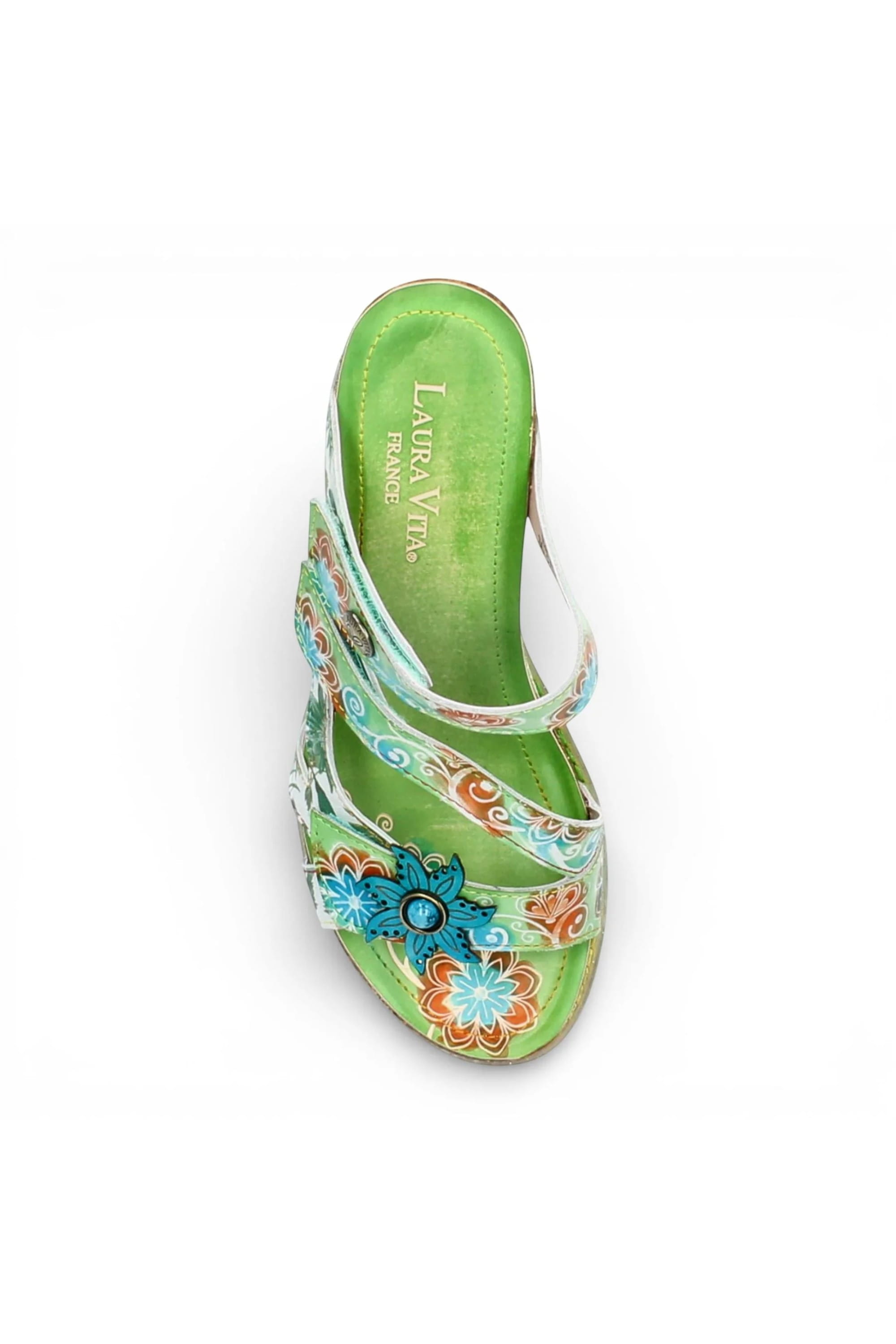 Green Womens Leather Wedge Sandals - Balade 32, Image 7 of 7