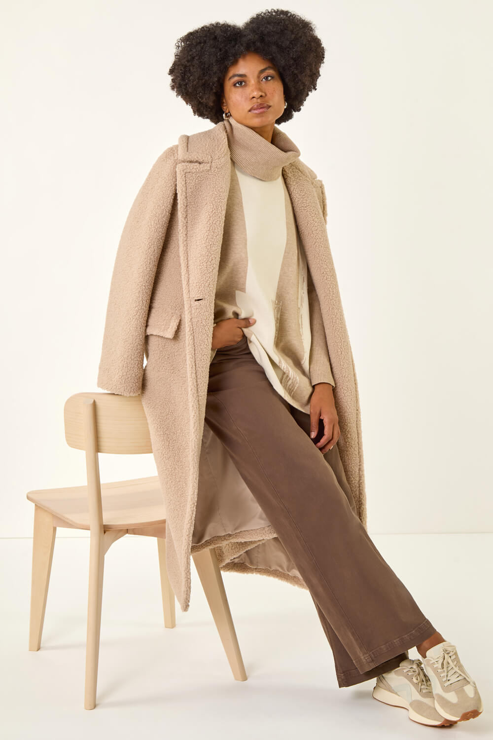 Beige Colour Block Longline Knit Jumper, Image 5 of 5