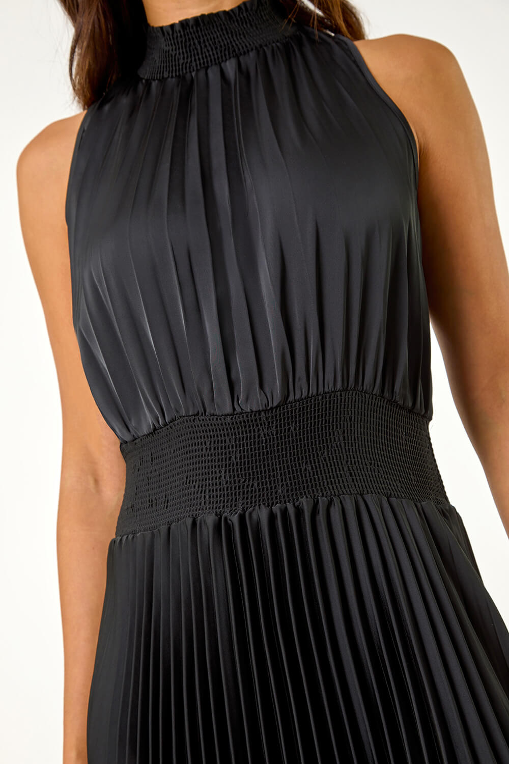 Black Pleated Shirred Halterneck Dress, Image 6 of 5