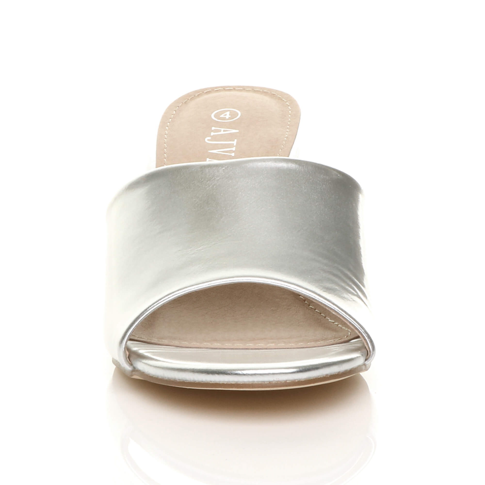 Silver AJVANI Silver Mid Block Heel Peep Toe Mules Sandals, Image 6 of 6