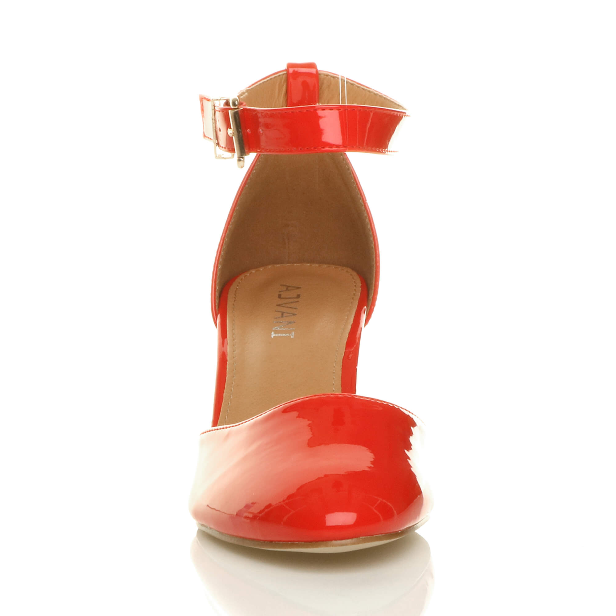 Red AJVANI Red Mid Block Heel Ankle Strap 2 Part Heels, Image 6 of 6
