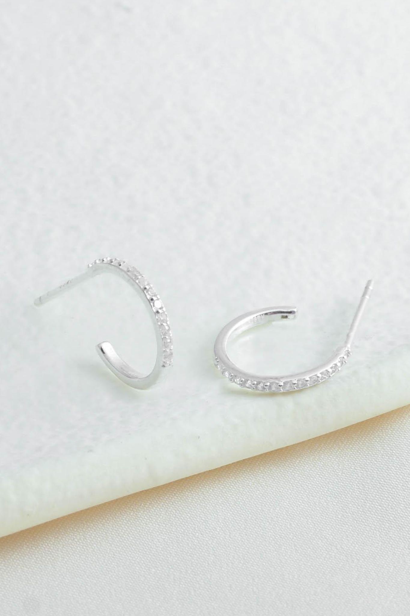 Silver Sterling Silver C Hoop Earrings, Image 3 of 3