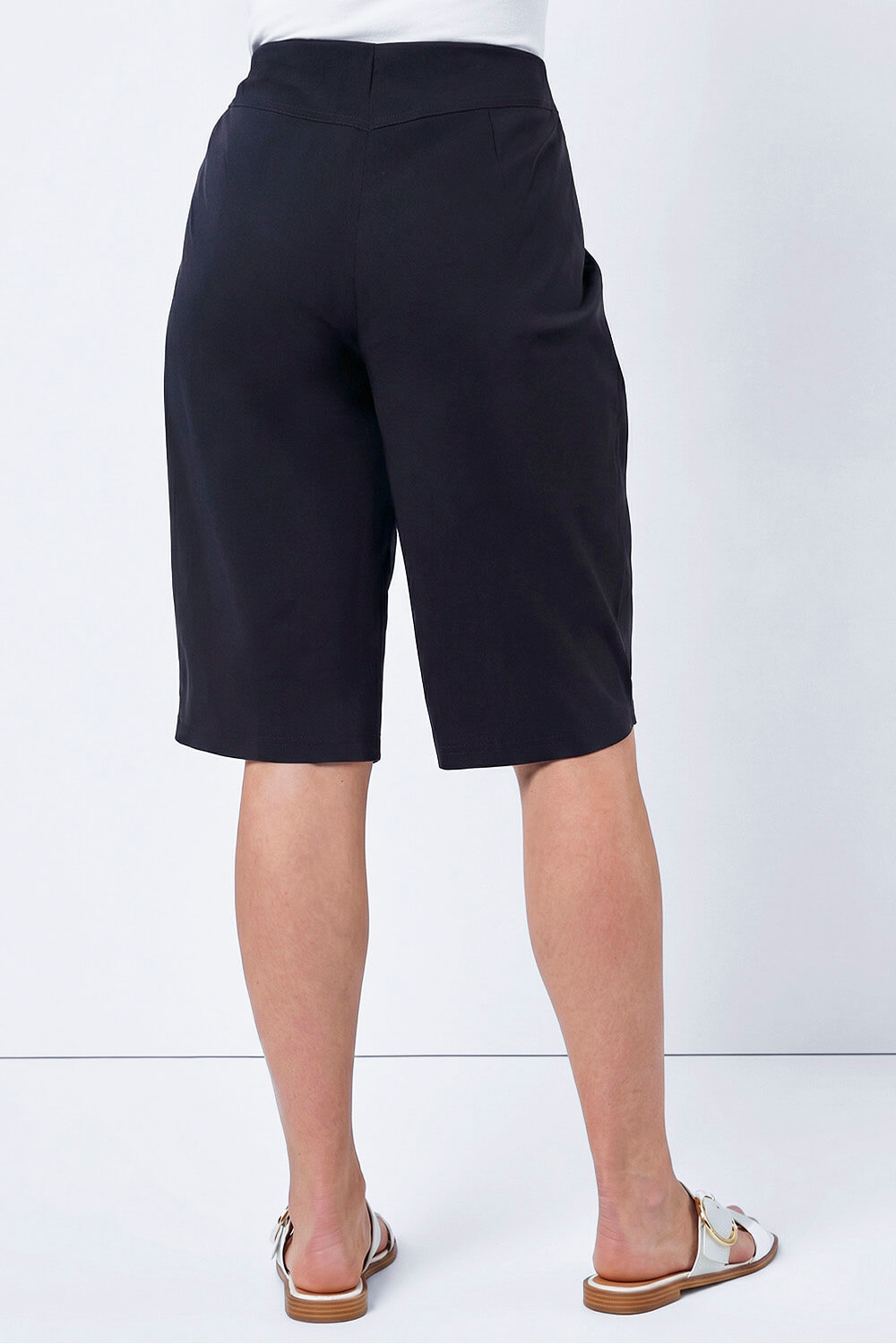 Black Curve Knee Length Elastic Waist Shorts, Image 4 of 4