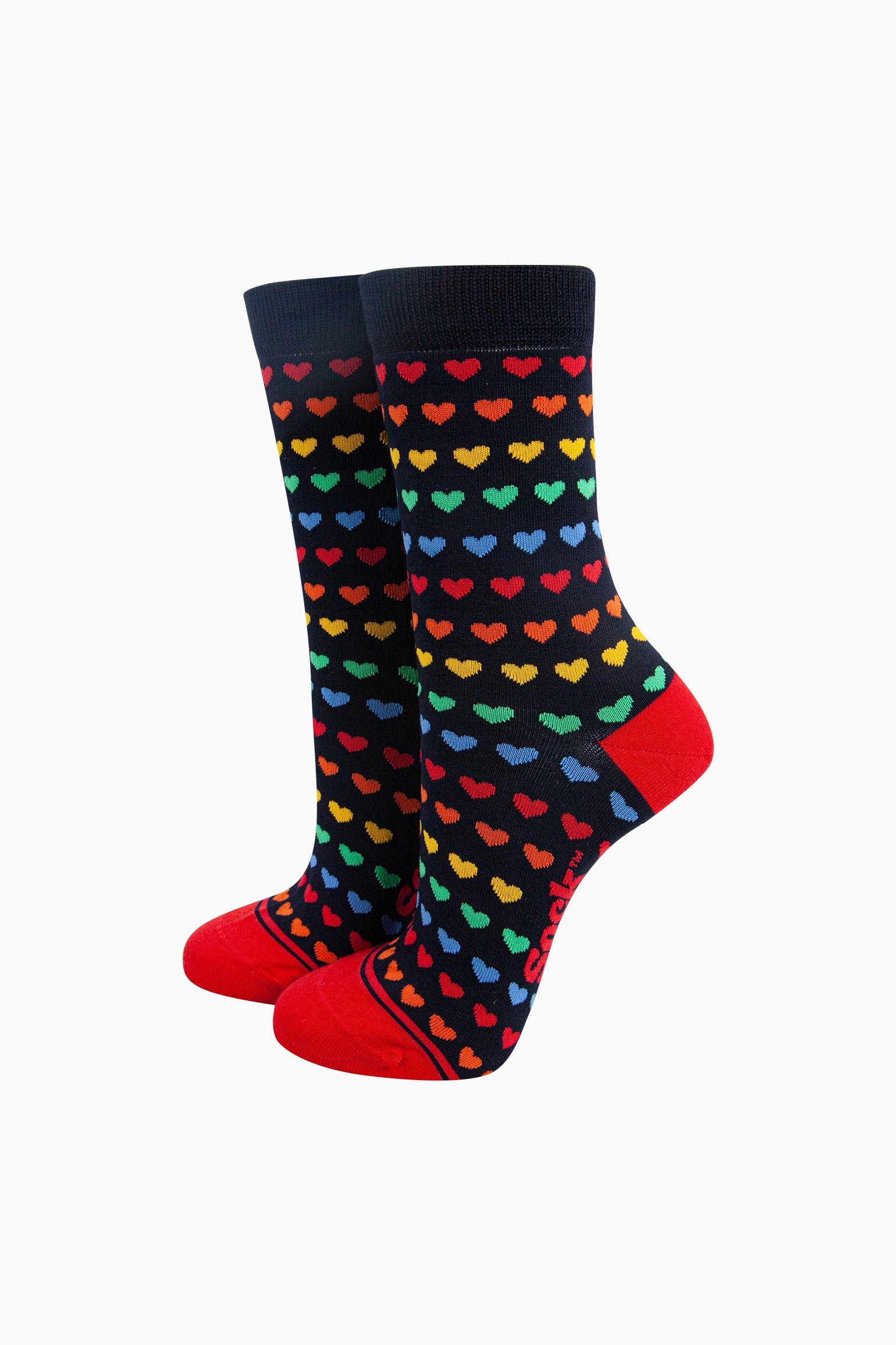 Navy Blue Rainbow Love Hearts Bamboo Socks in Navy, Image 1 of 4