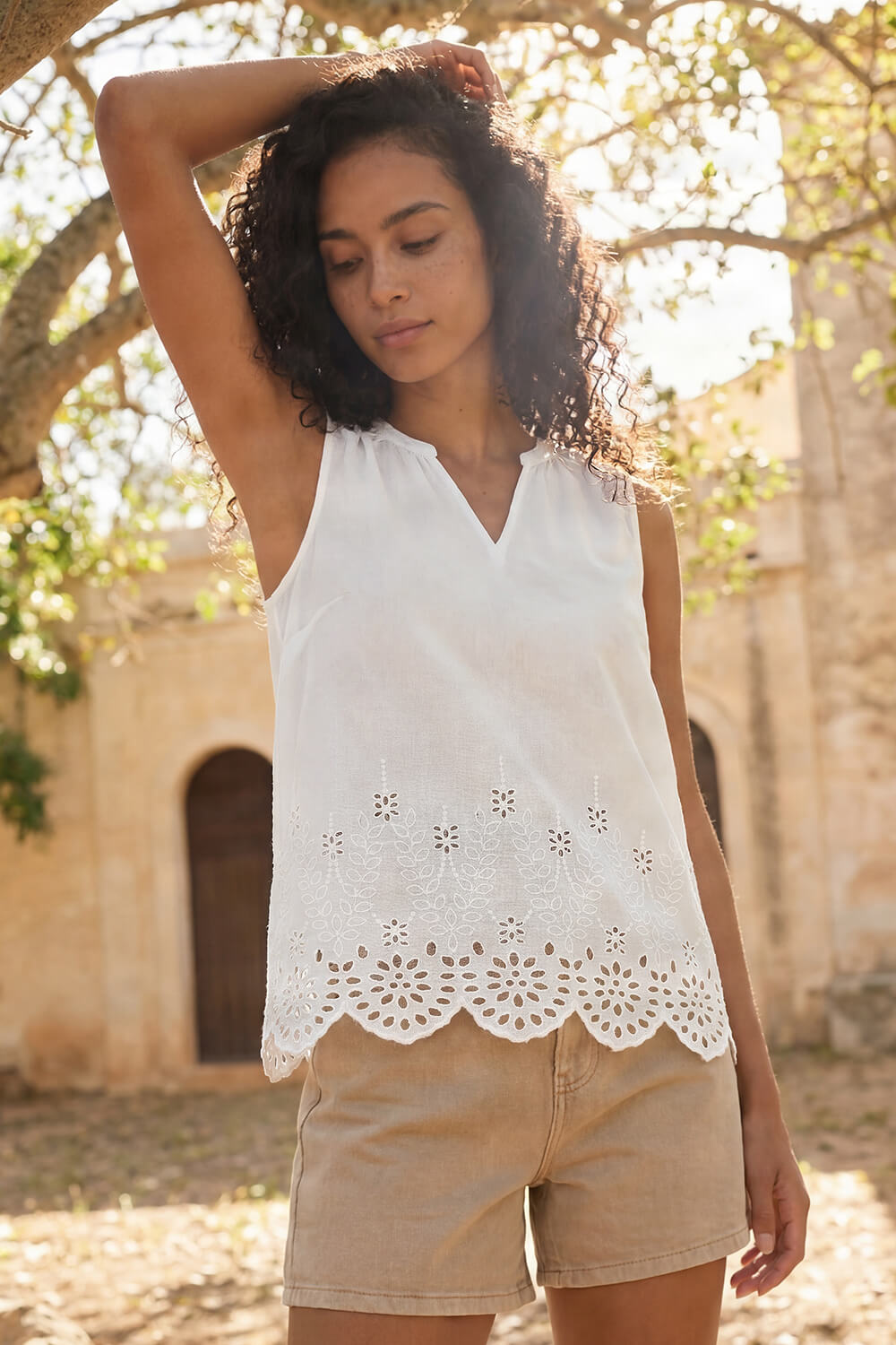 Ivory Cotton Broderie Hem Top, Image 1 of 4