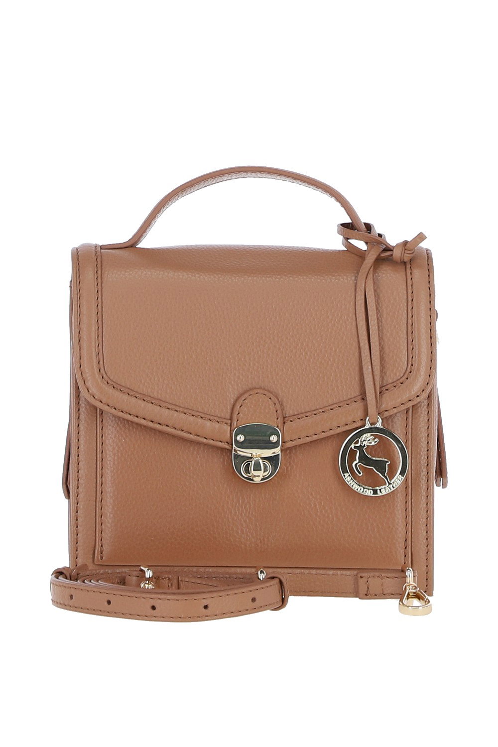 Camel Ashwood Leather Camel Compact Handbag With Detachable Crossbody Strap, Image 1 of 4
