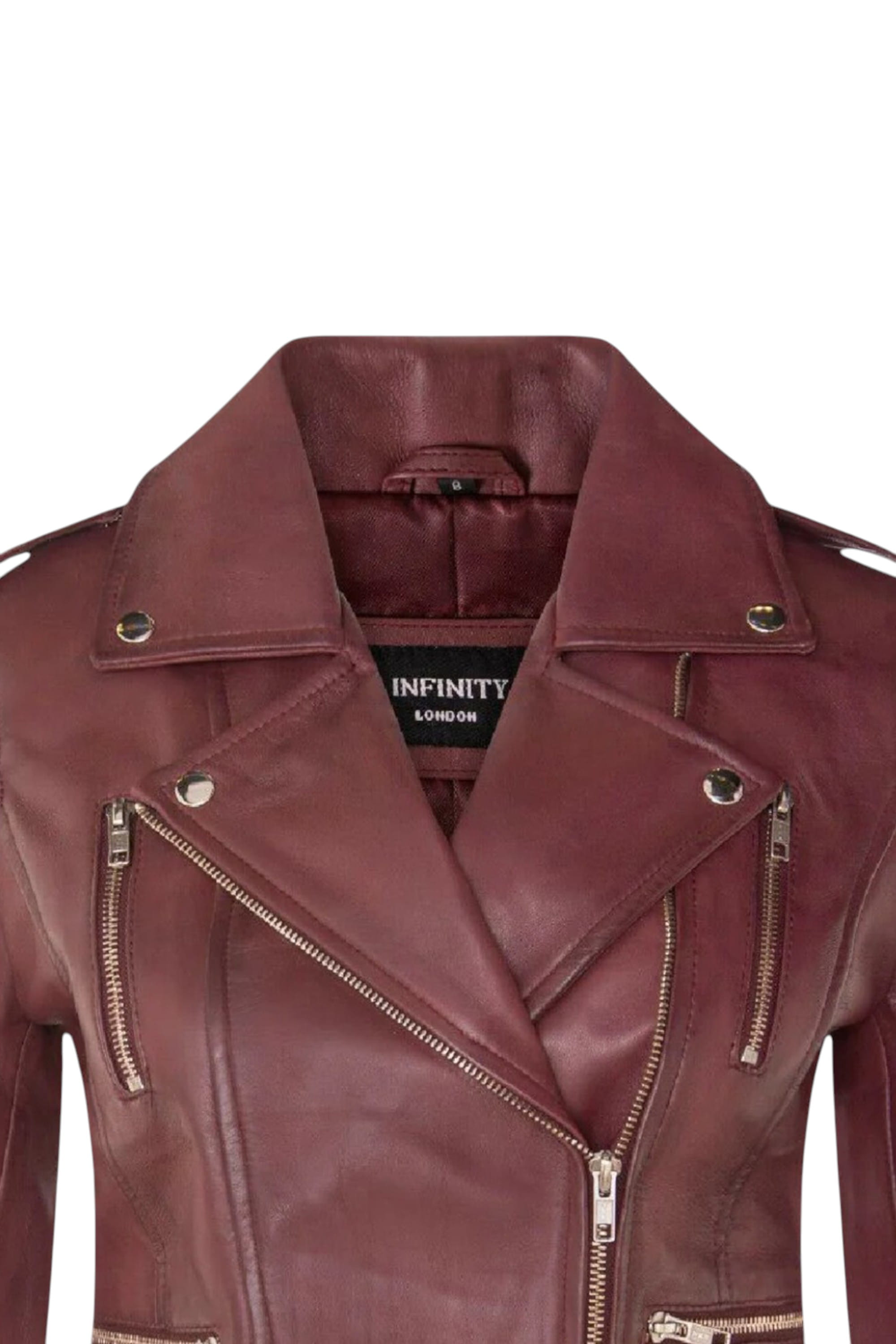 Burgundy Leather Brando Biker Jacket-Loddon, Image 5 of 6
