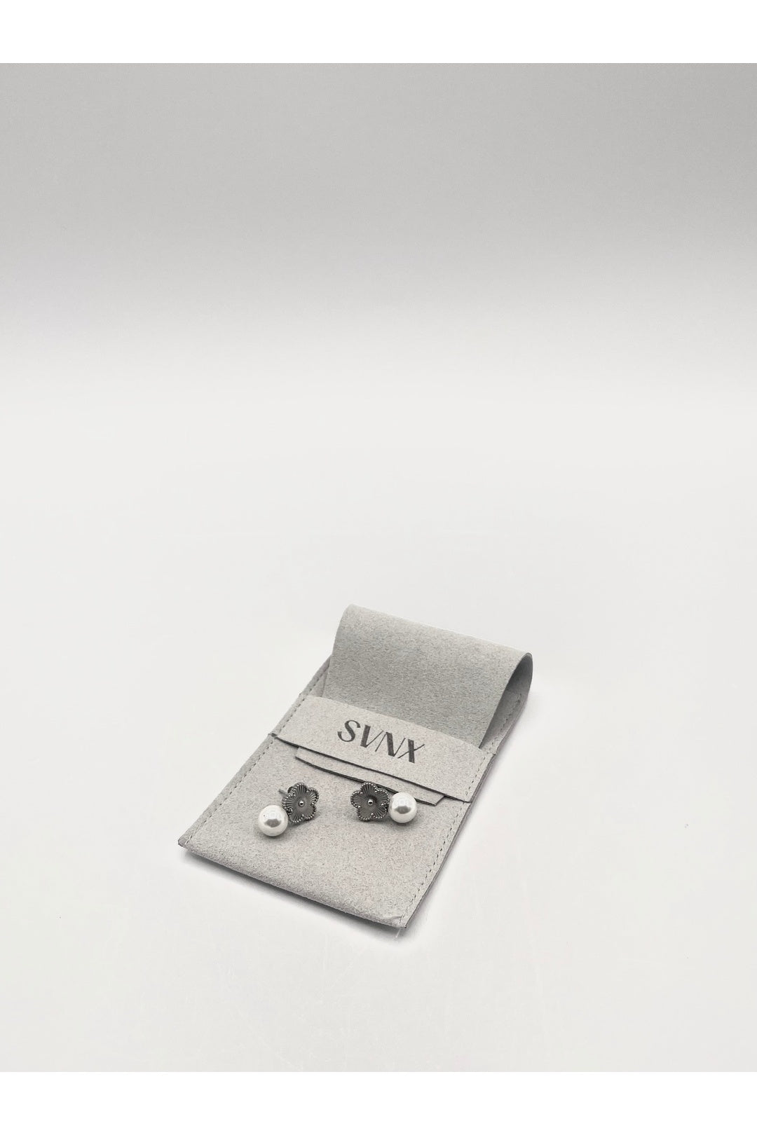 Silver Floral Pearl Stud Earrings in Silver, Image 2 of 4