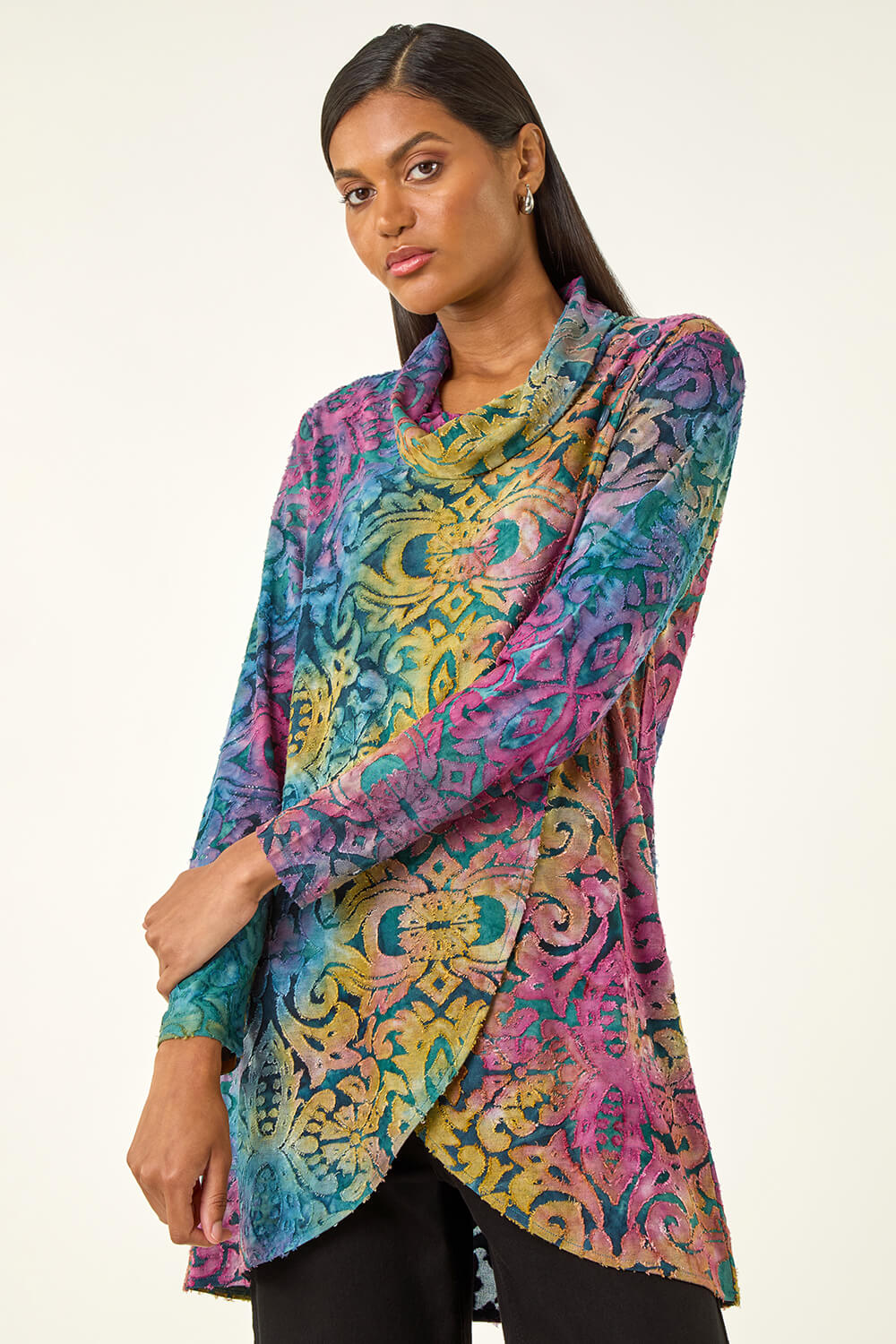 Blue Textured Burnout Print Top, Image 5 of 5