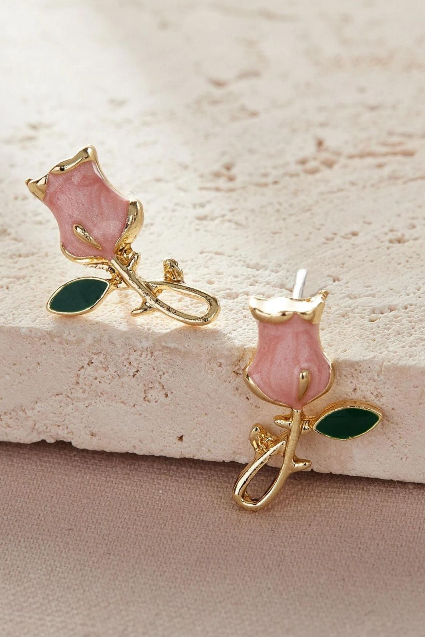 Pink Pink Tulip Flower Stud Earrings, Image 3 of 3