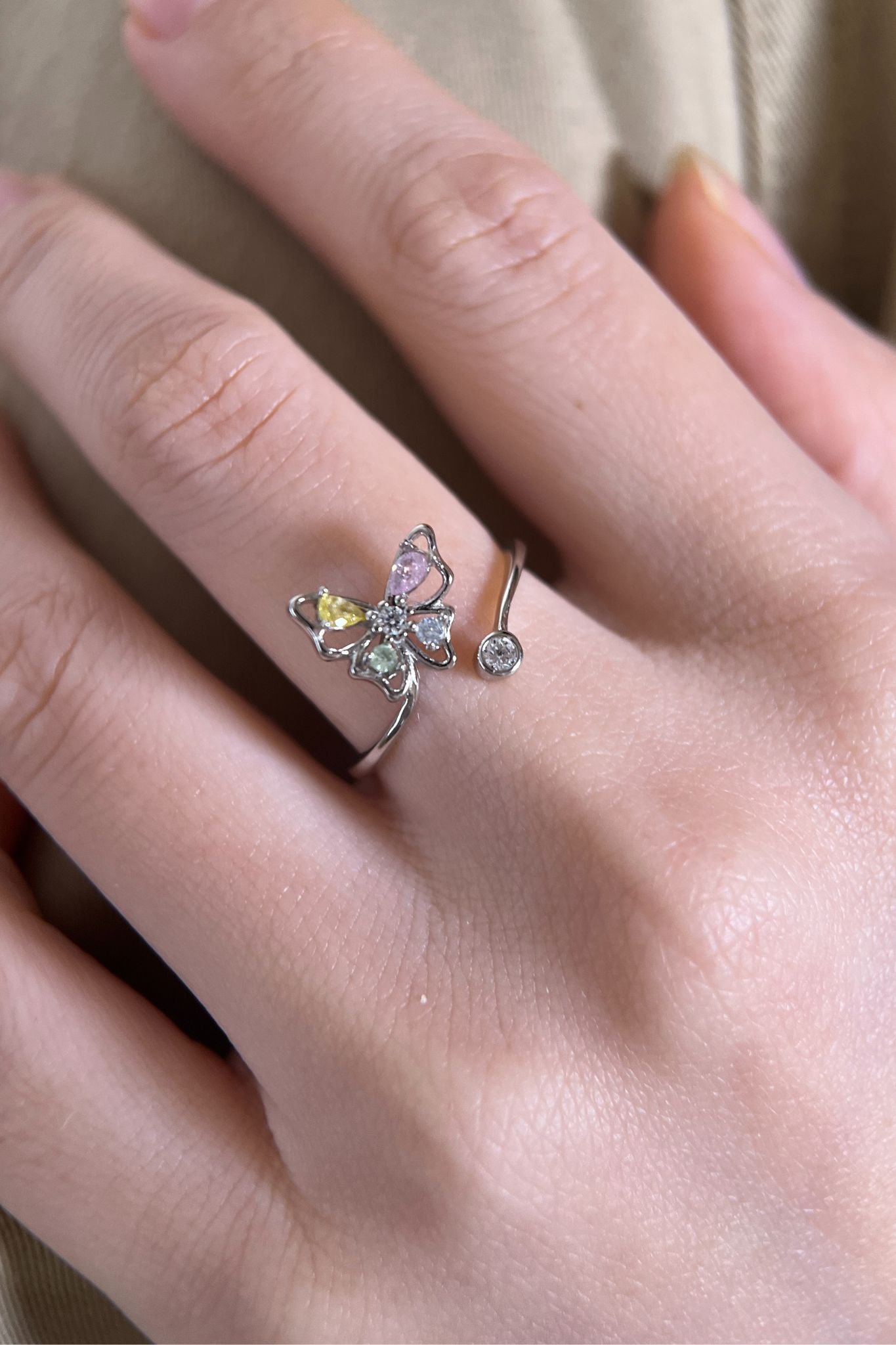 Multi Sterling Silver CZ Butterfly Ring, Image 2 of 4
