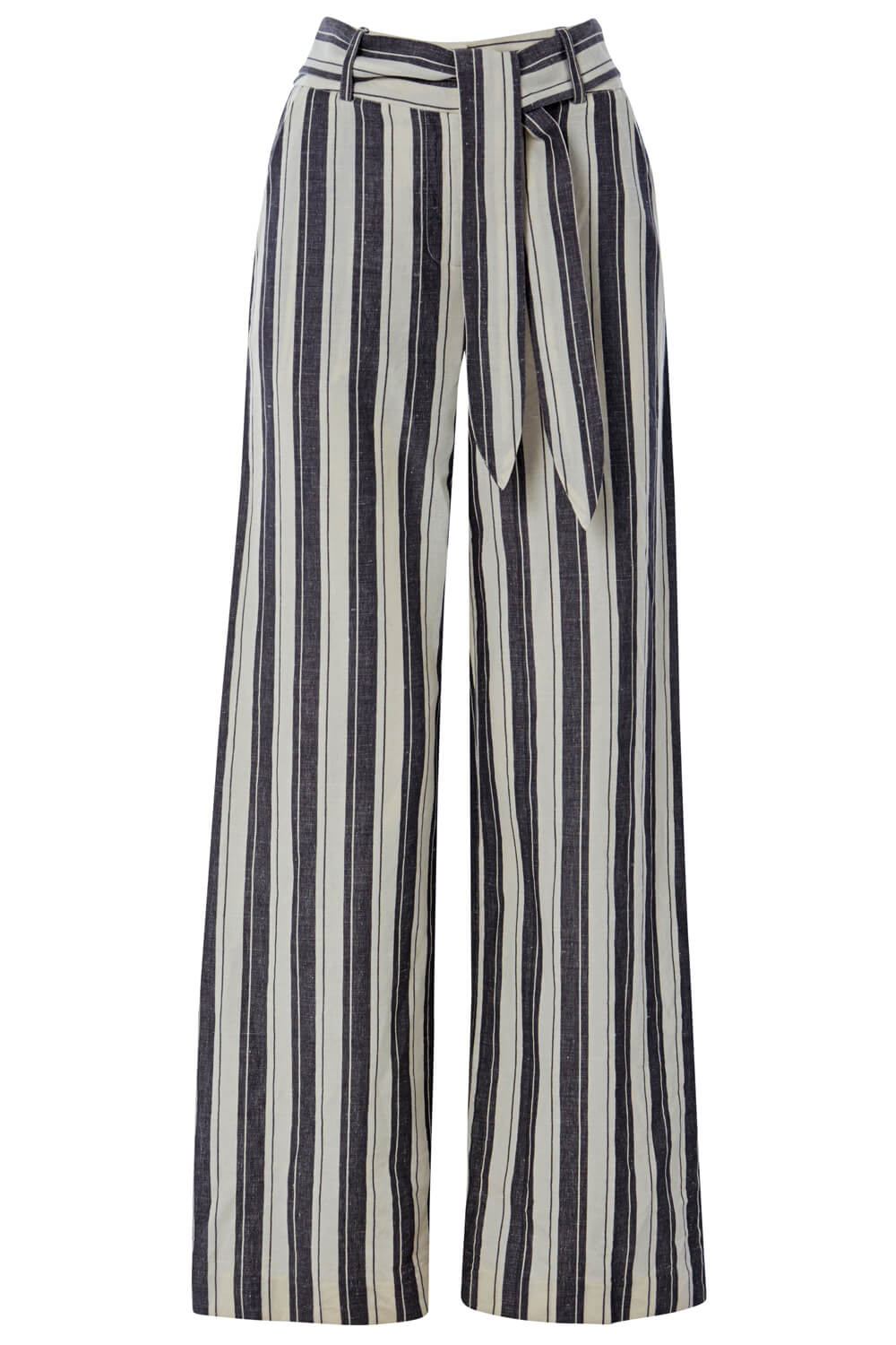 Grey Stripe Linen Wide Leg Trousers, Image 5 of 4