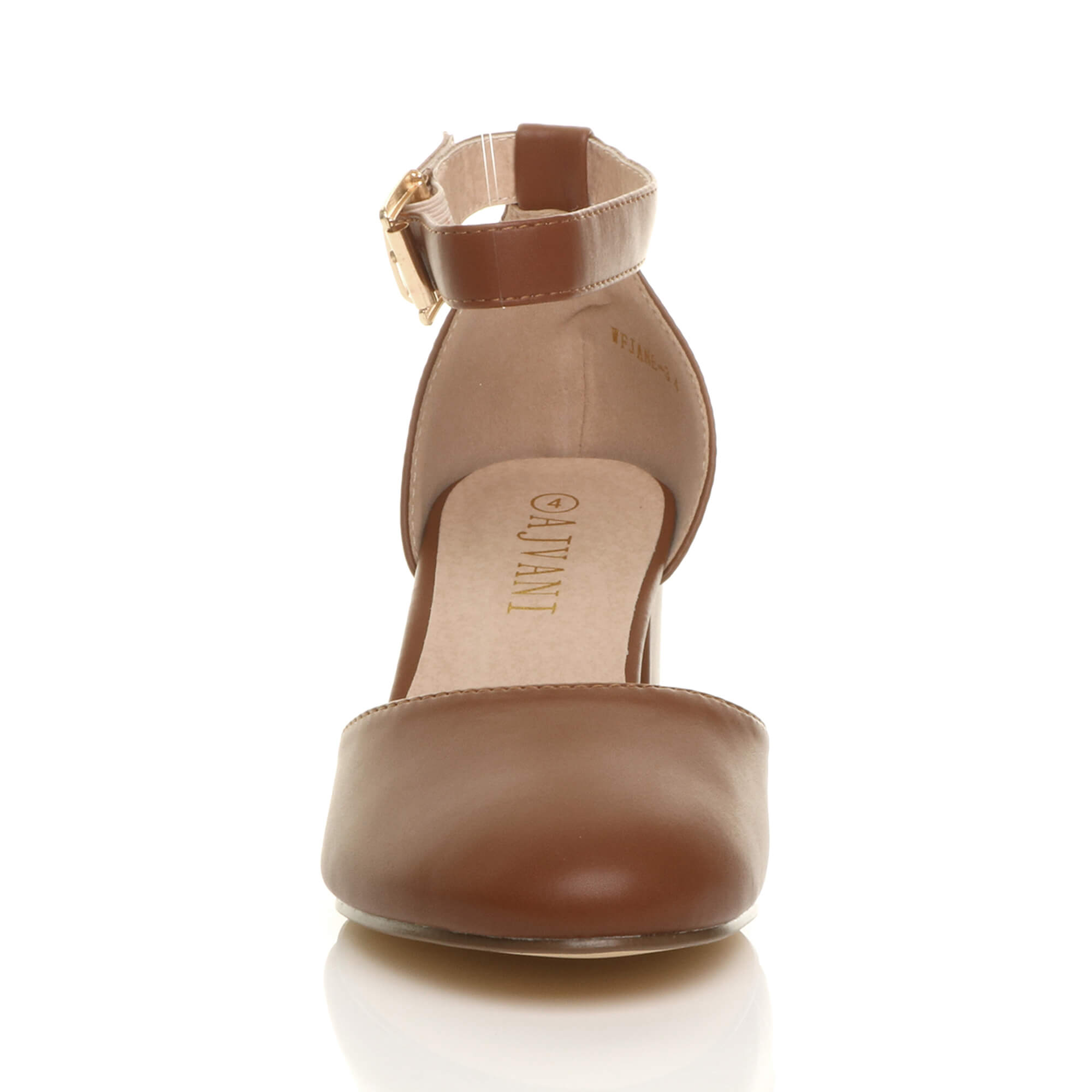 Tan AJVANI Tan Mid Block Heel Ankle Strap 2 Part Heels, Image 6 of 6