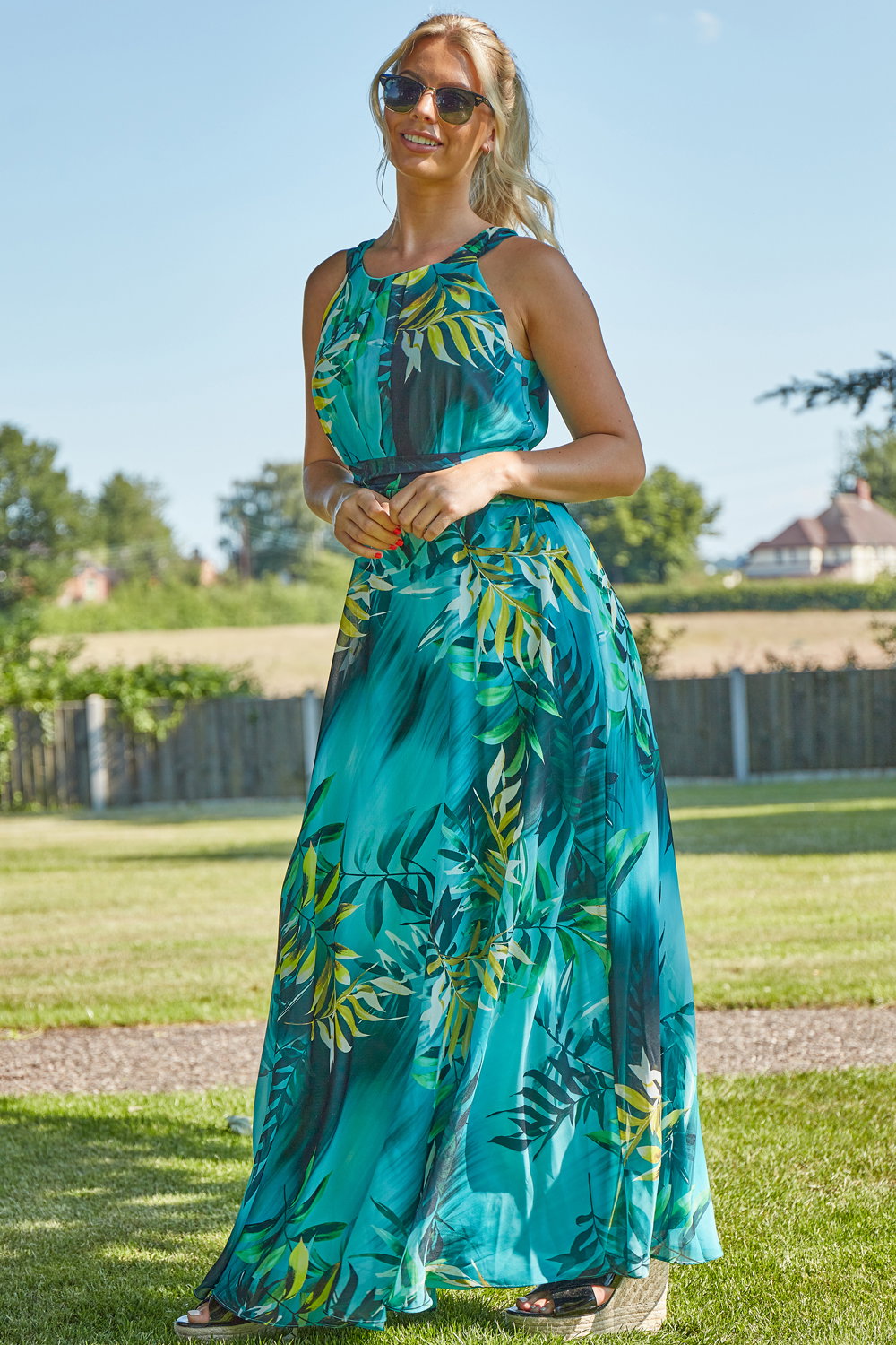 Aqua Tropical Print Maxi Dress, Image 5 of 5