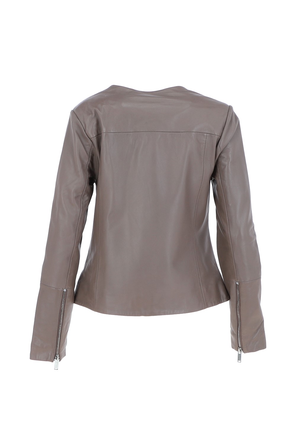 Taupe Ashwood Leather Taupe 'Francesca' Collarless Real Leather Fashion Jacket, Image 4 of 5