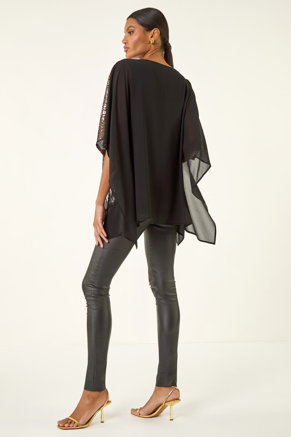 Taupe Ombre Sequin Mesh Chiffon Top, Image 5 of 6