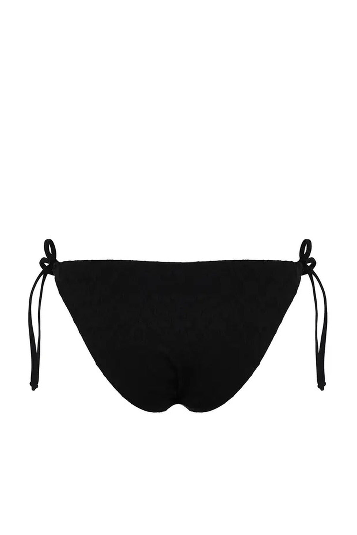 Black Textured Tie Side Bikini Bottom with Adjustable Fit, Image 3 of 4