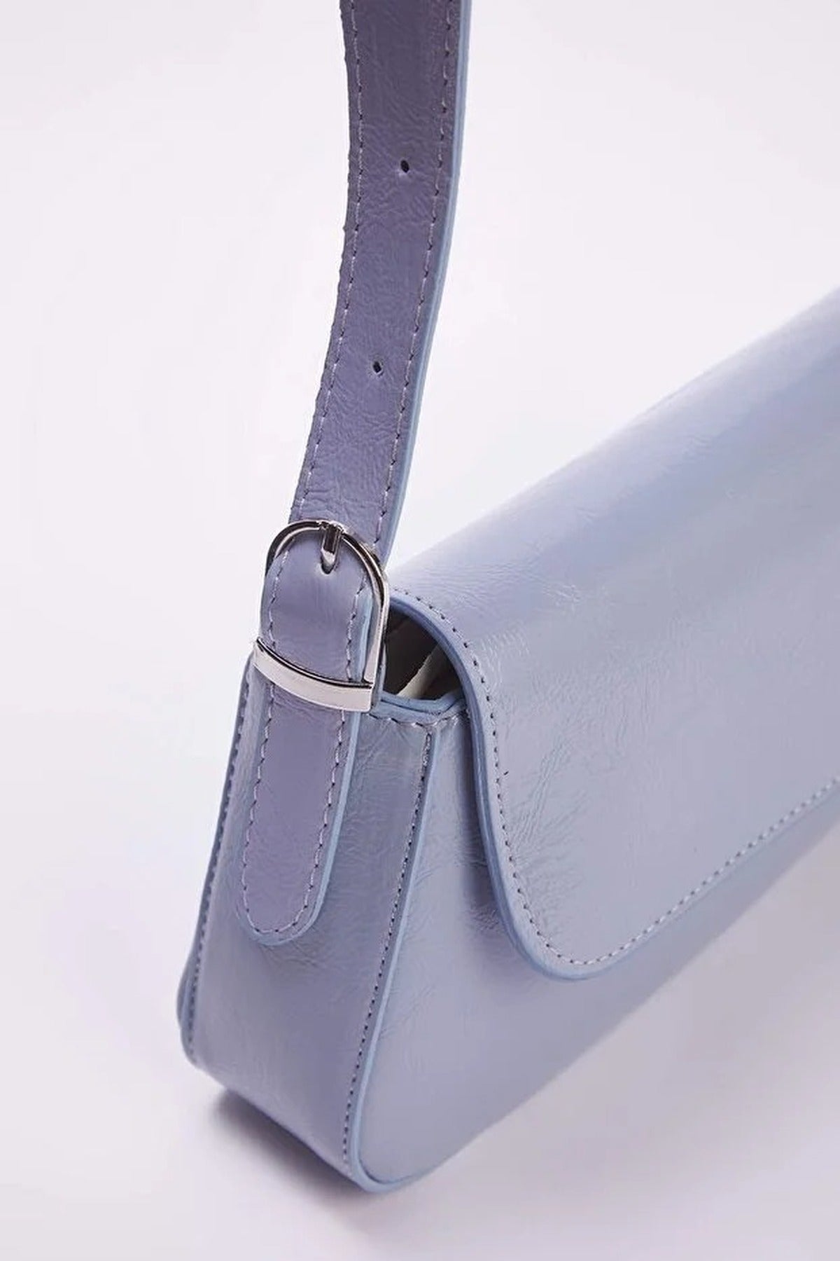 Blue WOVCOR Blue Flap Over Baguette Shoulder Bag, Image 3 of 4