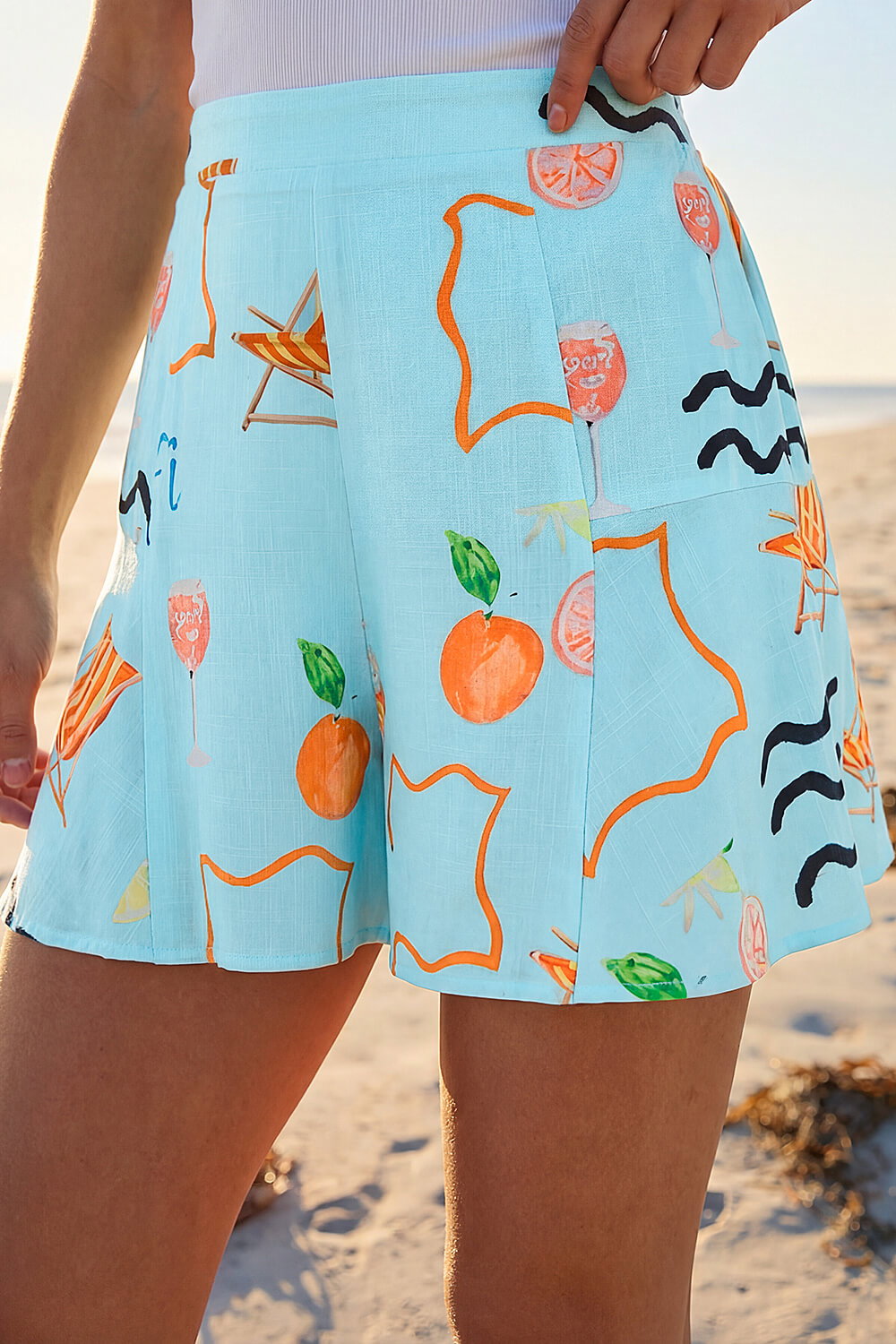 Blue Dusk Beach Print Shorts, Image 3 of 5