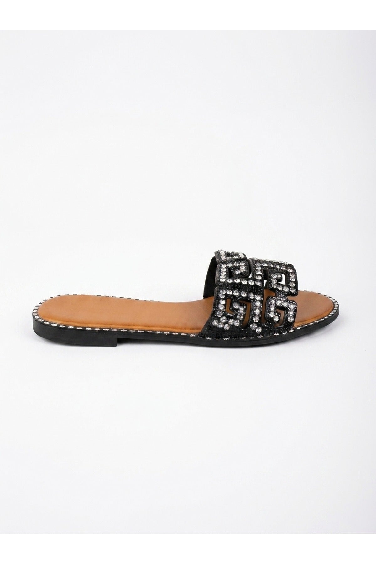 Black Pearl Geometric Rhinestone Embellished Sliders, Image 1 of 6