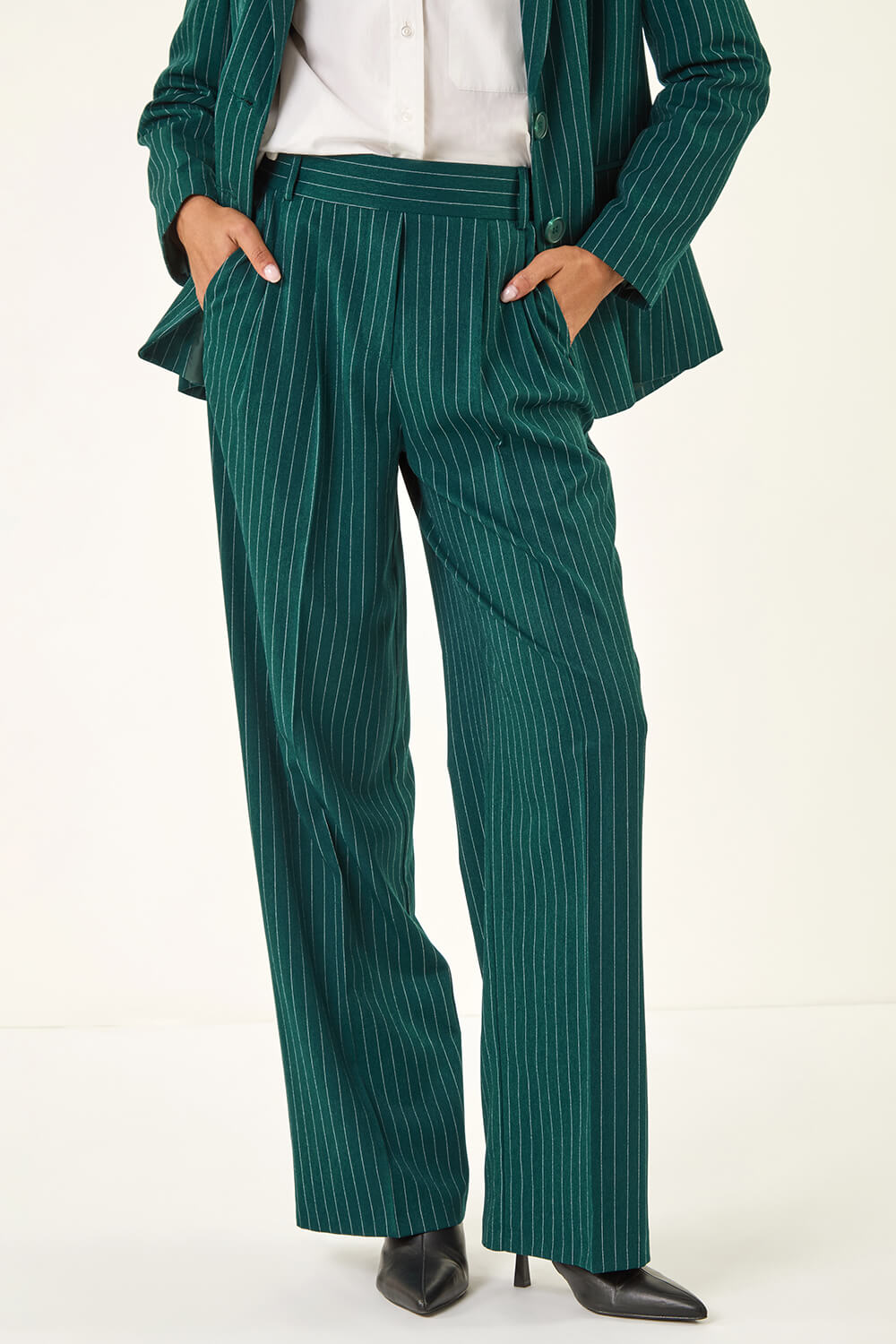 Green Stripe Wide Leg Trouser, Image 6 of 7