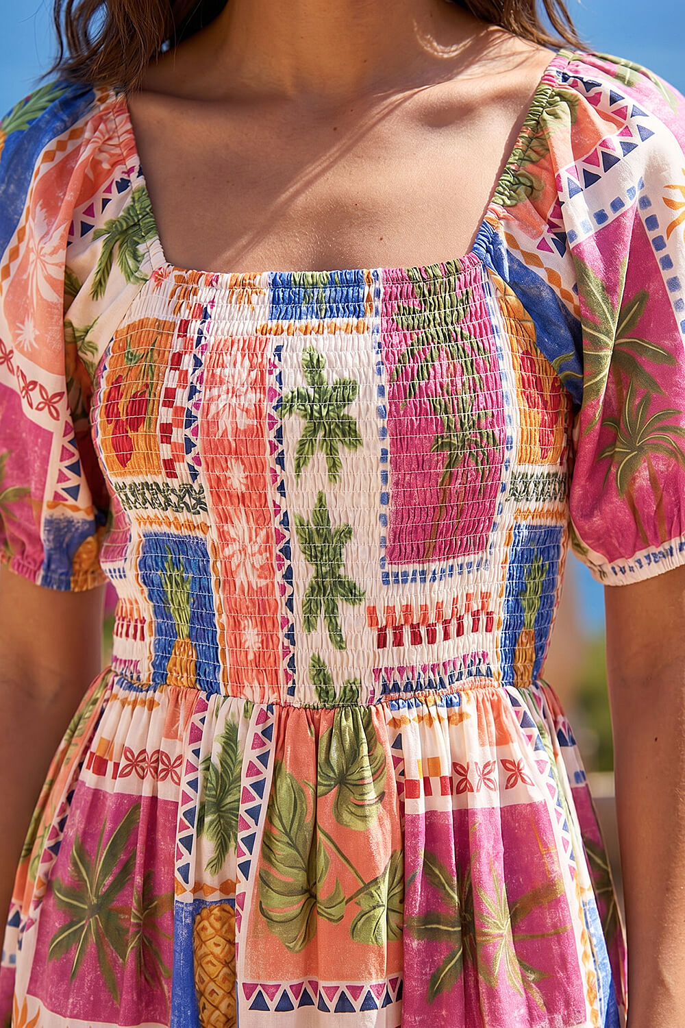ORANGE Postcard Print Shirred Midi Dress , Image 5 of 4