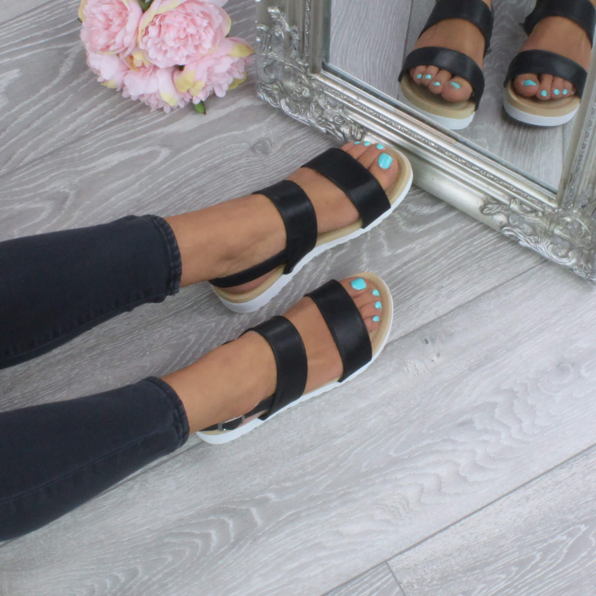Black AJVANI Black Flatform Strappy Sandals, Image 5 of 6