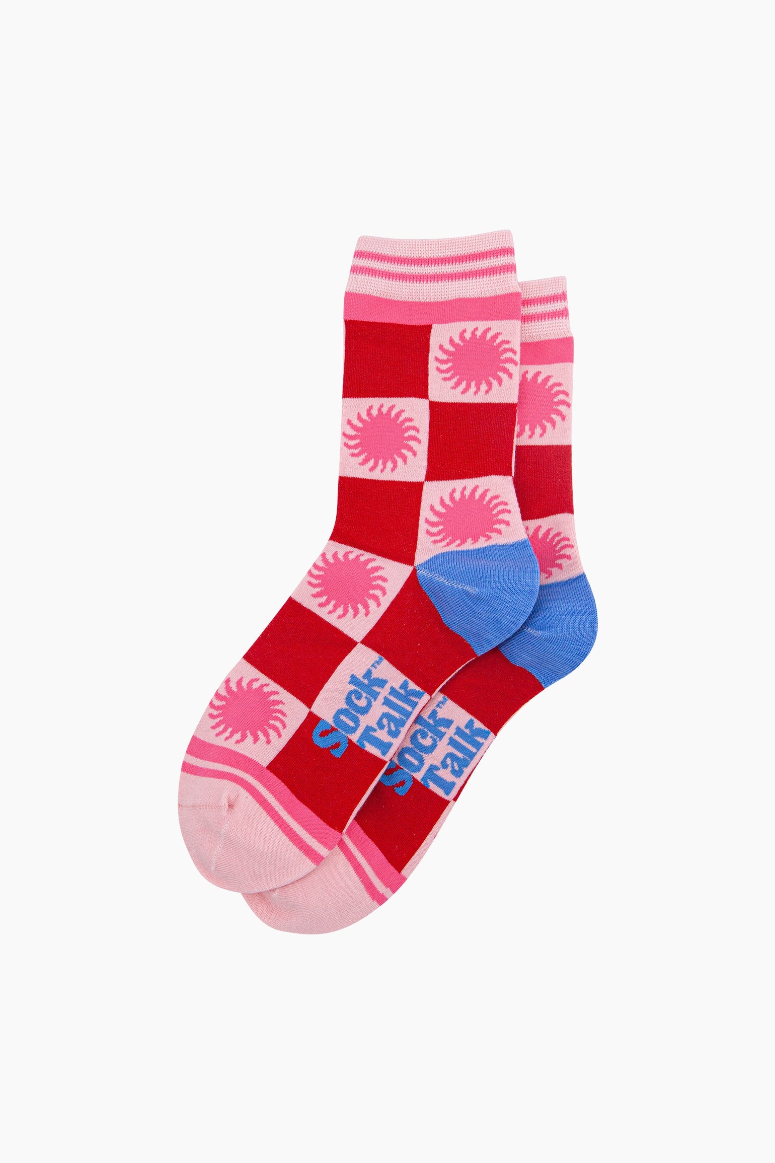 Red Sun Checkerboard Bamboo Socks in Red/Pink, Image 3 of 4