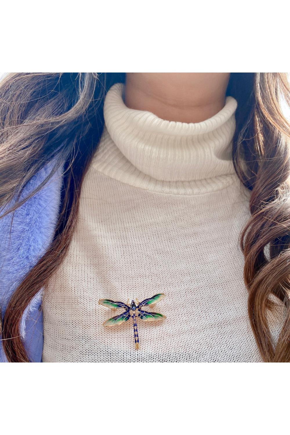 Blue Dragonfly Brooch in Enamel with Crystal, Image 1 of 2