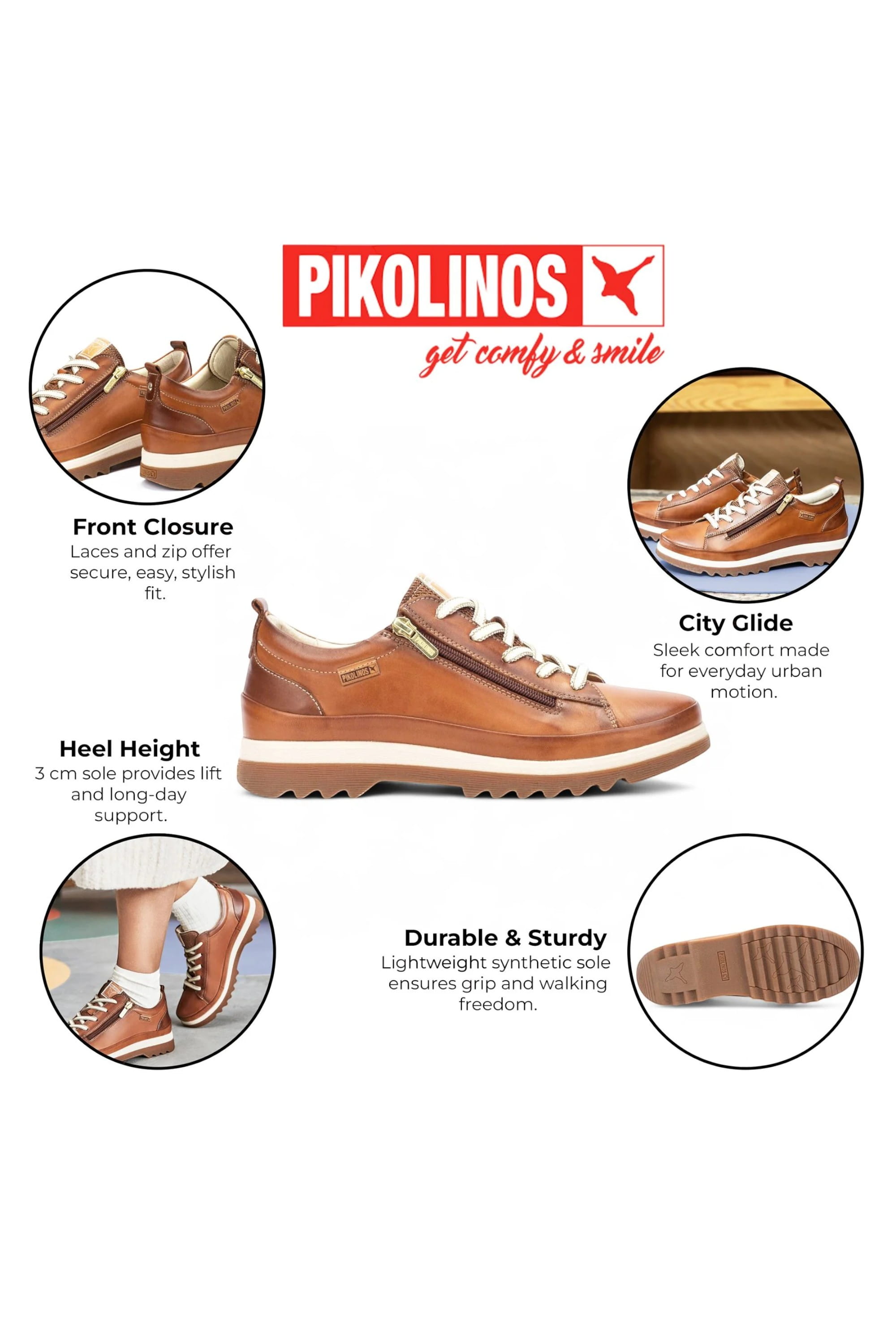 Brown Women’s Laces & Zipper Trainers-W3W-6979, Image 3 of 8