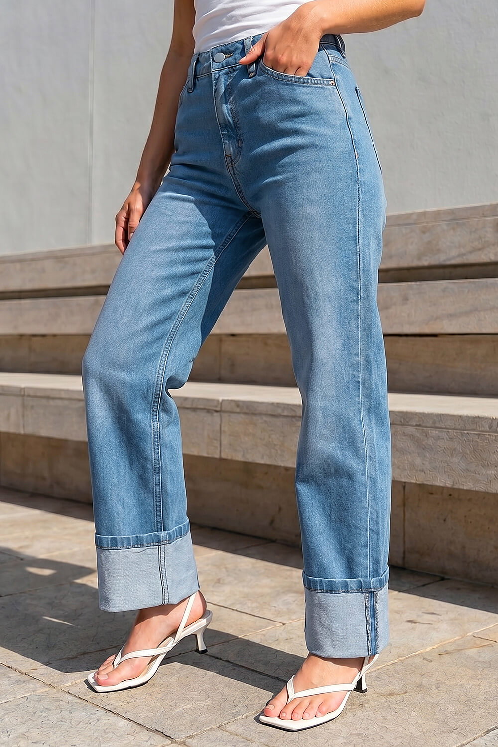 Denim Dusk Turn Up Wide Leg Jeans, Image 3 of 4