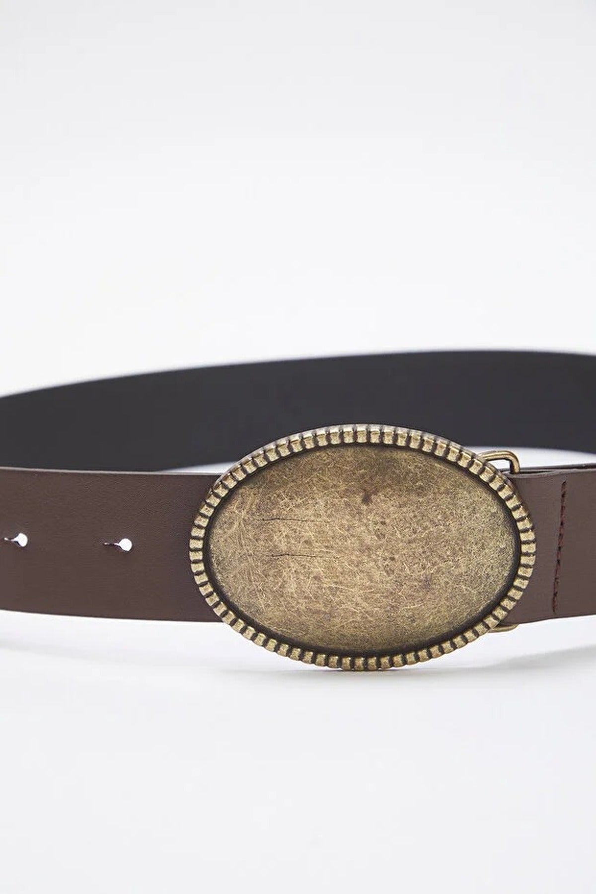 Brown Oval Buckle Faux Leather Belt, Image 2 of 3
