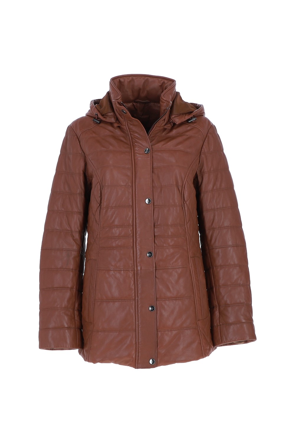 Tan 'Walbusch' Genuine Leather Quilted Hooded Jacket, Image 2 of 5