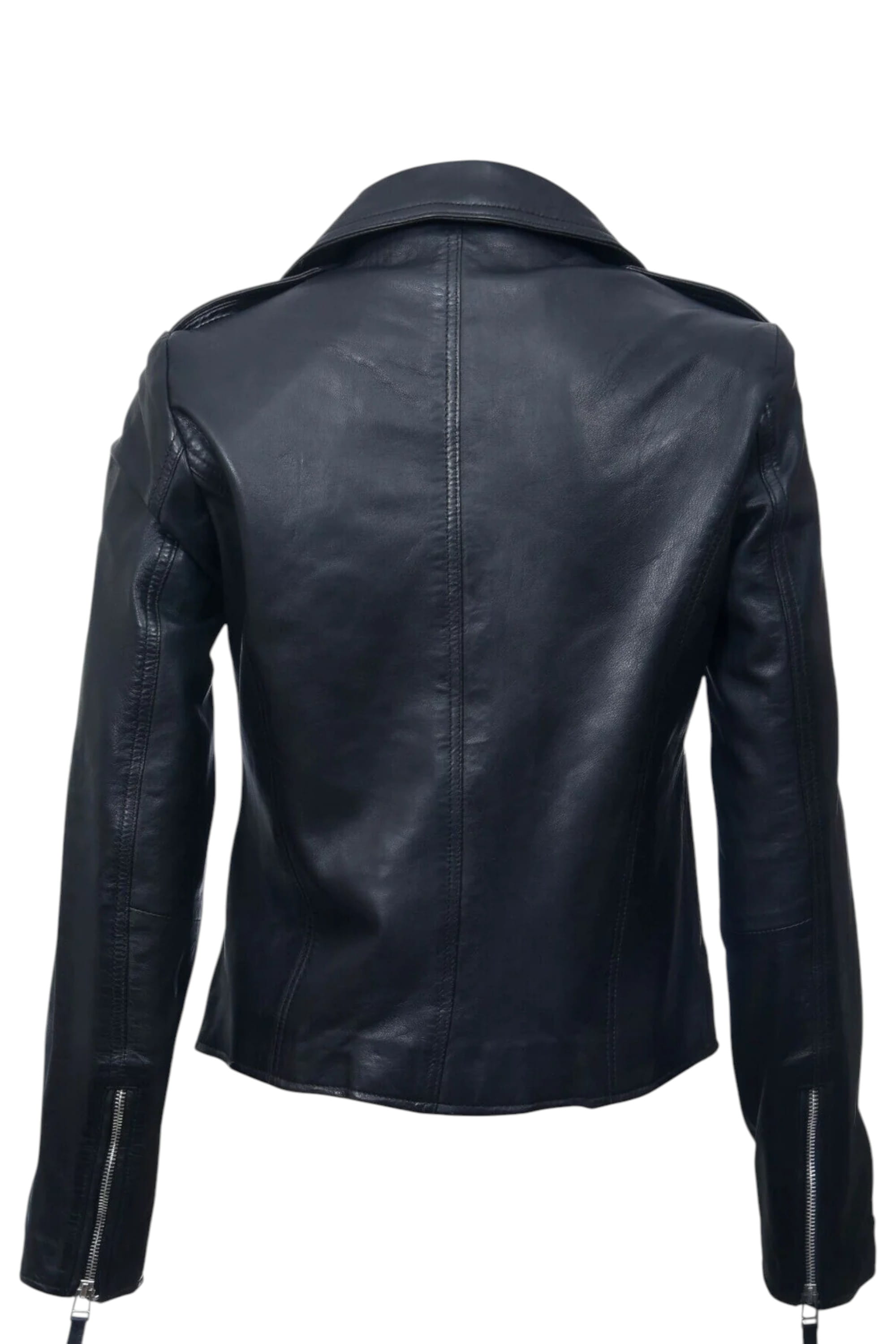 Black Womens Leather Biker Jacket-Matlock, Image 3 of 4
